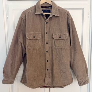 Vintage Men's 90’s Corduroy Utility Shirt Jacket/Shacket w/ Plaid Fleece in Tan
